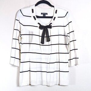 Designers Originals Knit Sweater Women’s XL White Black Stripe Ribbon Bow 90s